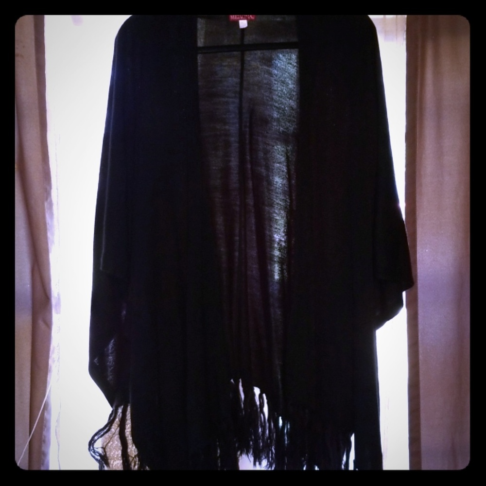 One size black fringe shawl plus size